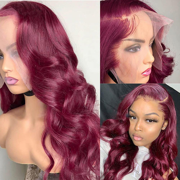 Body Wave Burgundy Lace Front Human Hair Wigs - 13x4 Frontal Wigs