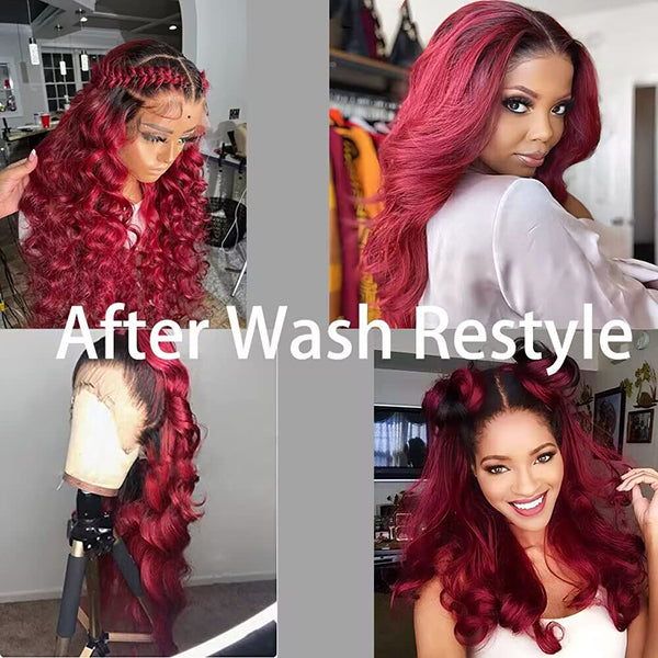 Ombre Burgundy Curly Lace Front Wigs Human Hair