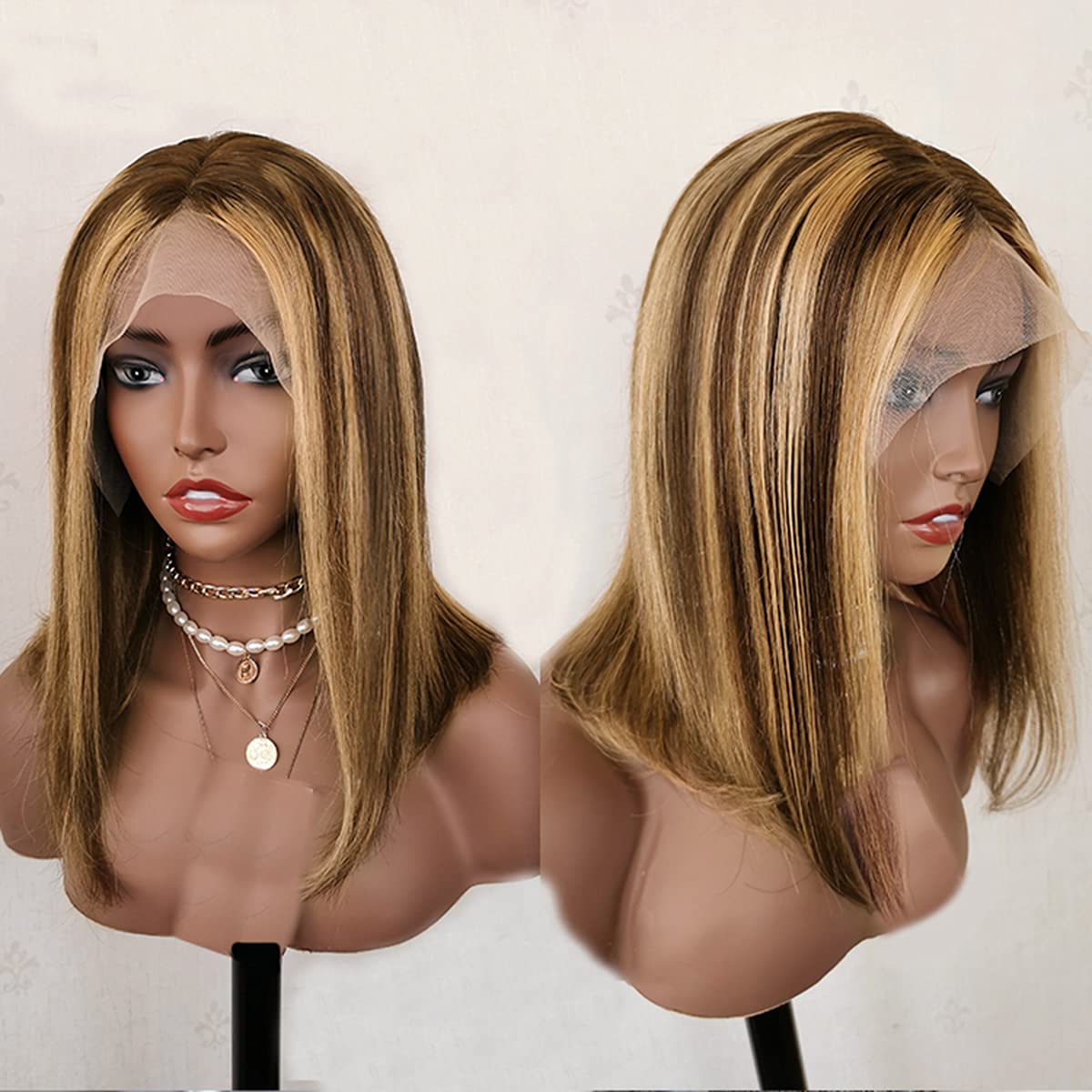 Highlight 4/30 Honey Blonde Lace Front Wig for Black Women - HD Transparent Human Hair, Curly, 180% Density