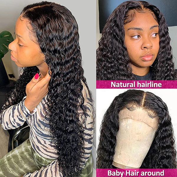 Deep Wave Closure Wig 4x4 HD Lace Human Hair Wigs for Black Women