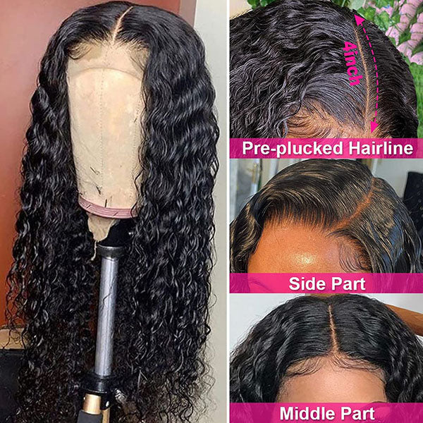 Deep Wave Closure Wig 4x4 HD Lace Human Hair Wigs for Black Women