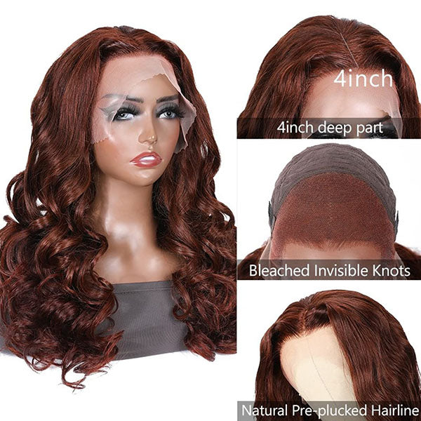 Autumn Color Wigs Chocolate Reddish Brown 13x4 Lace Frontal Wig