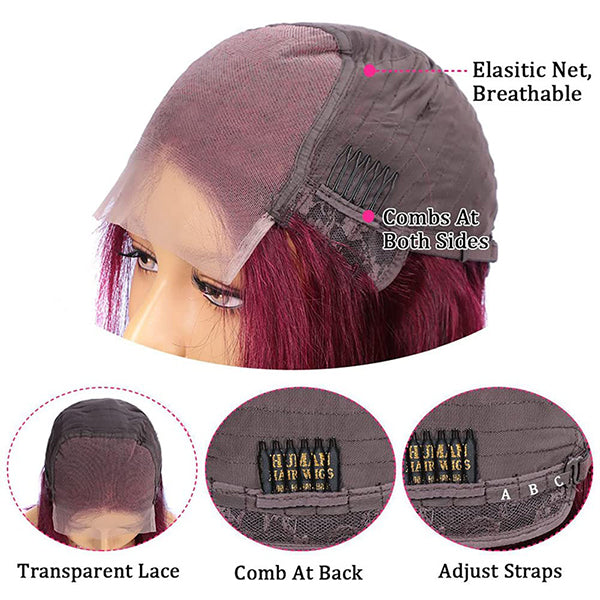 Burgundy Human Hair Wig with 5x5 Lace Closure and 150 Density