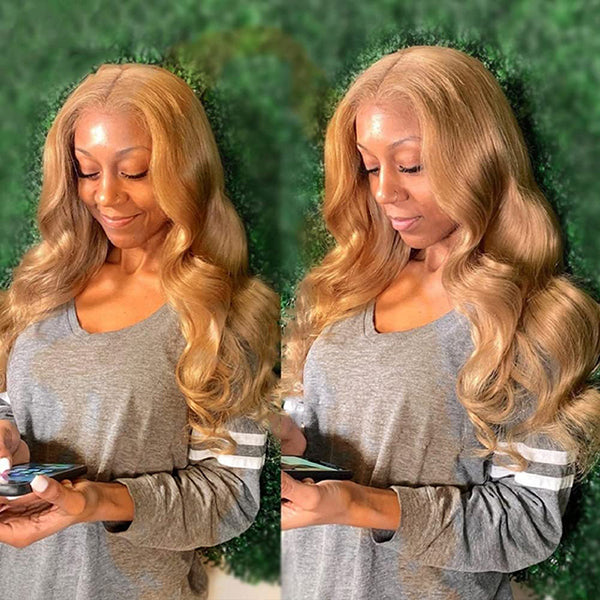 Pre Plucked Human Hair 5x5 HD Transparent Lace Closure Wig in Honey Blonde