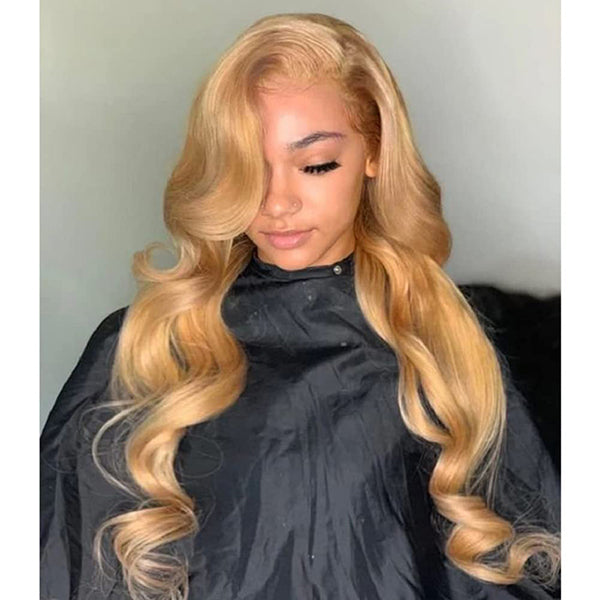 Pre Plucked Human Hair 5x5 HD Transparent Lace Closure Wig in Honey Blonde