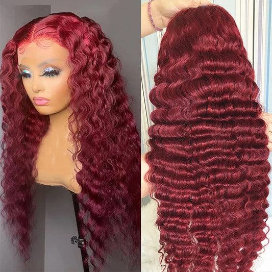 burgundy deep wave wig