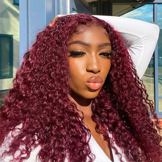 Burgundy Wig for Sale Kinky Curly 13x4 Lace Front Wigs