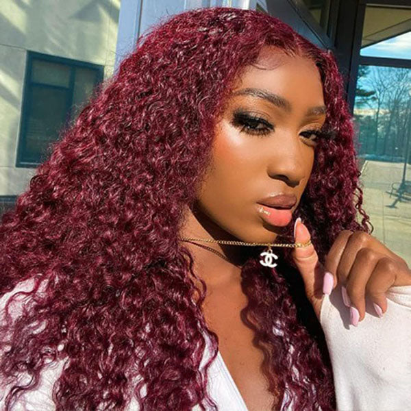 Burgundy Wig for Sale Kinky Curly 13x4 Lace Front Wigs