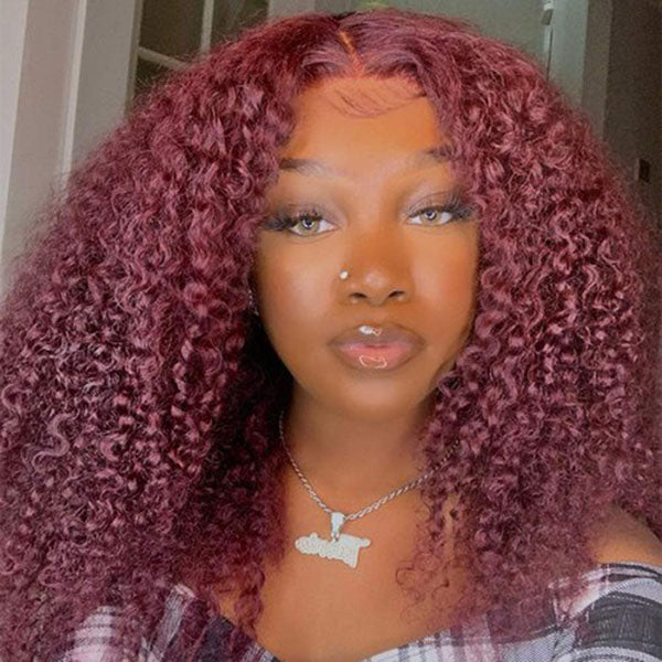 Burgundy Wig for Sale Kinky Curly 13x4 Lace Front Wigs