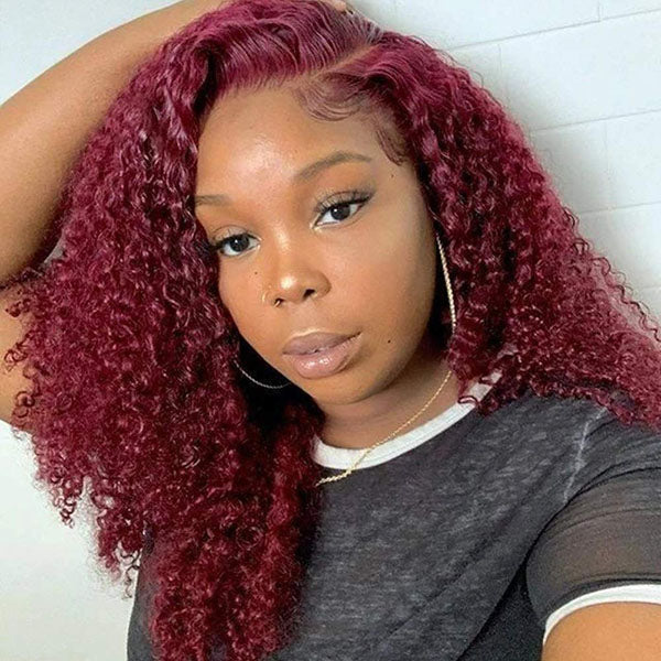 Burgundy Wig for Sale Kinky Curly 13x4 Lace Front Wigs