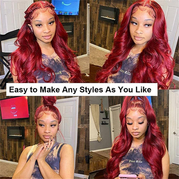 Burgundy Human Hair Wig with 5x5 Lace Closure and 150 Density