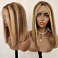Brown Highlighted Lace Front Short Bob Wig for Black Women - Pre-Plucked, Thick Ends, 13x4 Lace Front with Natural Hairline