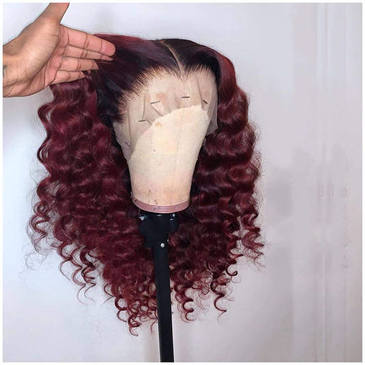 Ombre Burgundy Curly Lace Front Wigs Human Hair