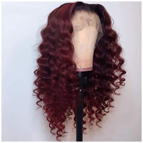 Ombre Burgundy Curly Lace Front Wigs Human Hair