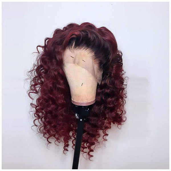Ombre Burgundy Curly Lace Front Wigs Human Hair